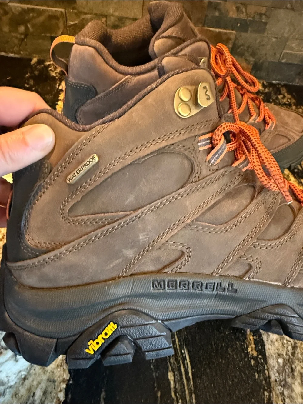Men’s MERRELL Brown Hiking Boots with Orange Laces - Waterproof Trail Shoe